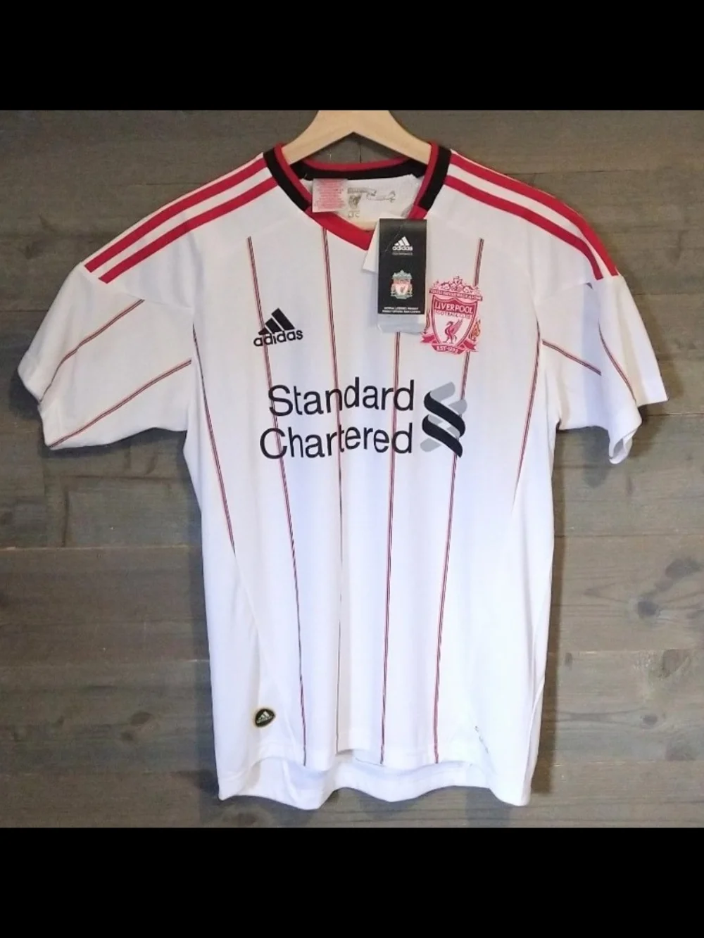 adidas Men’s White Football Jersey with Red Pinstripes